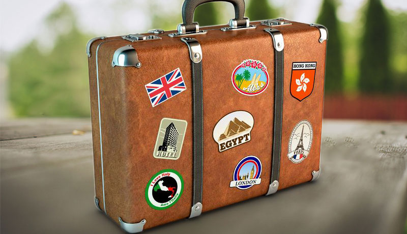 travel stickers on luggage